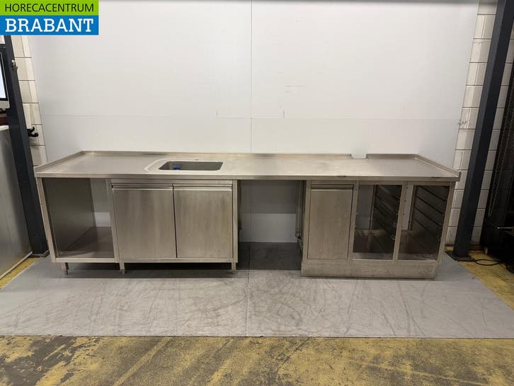 RVS Spoeltafel Werkkast met kasten en regaal 329,5 x 80 x 94, Zakelijke goederen, Horeca | Keukenapparatuur, Gebruikt, Ophalen of Verzenden