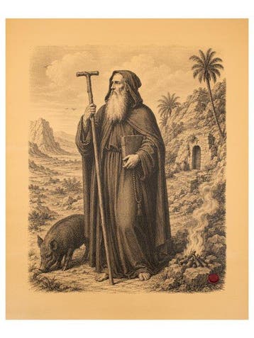 Sint-Antonius Abt – Afdruk op leer 62,00 x 50,00 cm -