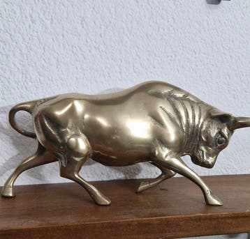 Beeld, TORO WALL STREET BULL OTTONE - 25 cm - Verguld