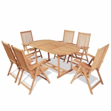 vidaXL 7-delige Tuinset met klapstoelen massief teakhout, Verzenden, Nieuw, 6 zitplaatsen, Tuinset