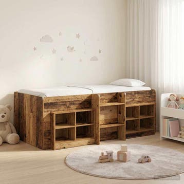 vidaXL Loft Bed Frame met Kast met plank 3 st Oud hout, Verzenden, Nieuw, Bruin, Hout