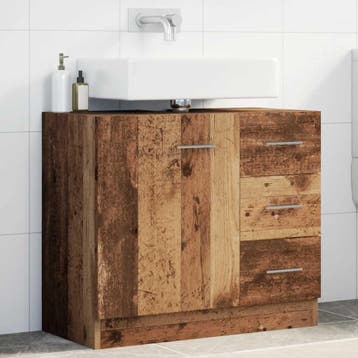 vidaXL Wastafelkast 63x30x54 cm bewerkt hout oud houtkleurig, Huis en Inrichting, Badkamer | Badkamermeubels, Verzenden, Nieuw
