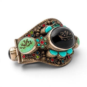 Turquoise - Metaal - Armband - Zeldzaam handgemaakt tribaal