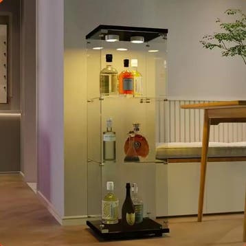 Glazen Vitrinekast met LED – 3-Laags Zwarte Displaykast, Huis en Inrichting, Kasten | Vitrinekasten, Verzenden, Nieuw