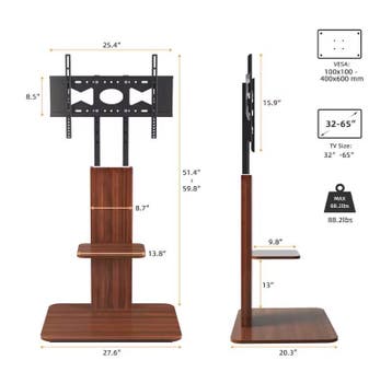TV Vloerstandaard Verstelbaar met Houten Planken 32-65 Inch, Verzenden, Nieuw