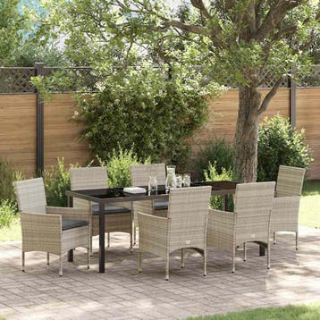 vidaXL Tuin eettafelset 7 st Lichtgrijs poly rattan, Verzenden, Nieuw, Rotan, 7 zitplaatsen
