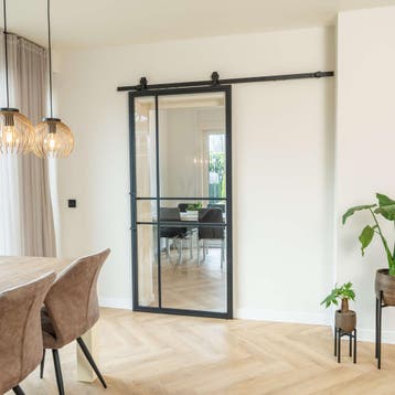 Stalen Schuifdeur Zwart 6 Vlaks Helder glas Luxe design, 75 tot 150 cm, Nieuw, 150 tot 225 cm, Metaal
