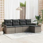 vidaXL Buitensofa met kussen 5 pcs Grijs poly rattan, Verzenden, Nieuw, Rotan, 5 zitplaatsen