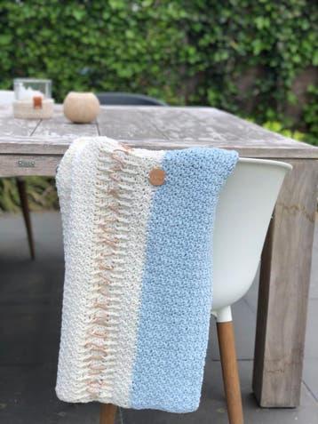 Haakpatroon Plaid Enjoy Life met leren afwerking - Handmad, Ophalen of Verzenden, Nieuw