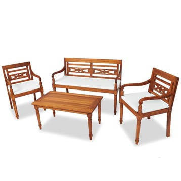 vidaXL 4-delige Loungeset met kussens massief teakhout, Tuin en Terras, Tuinsets en Loungesets, 4 zitplaatsen, Verzenden, Teakhout