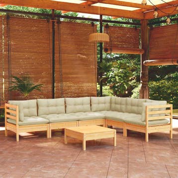 vidaXL 7-delige Loungeset met crèmekleurige kussens massief, Verzenden, Nieuw, 7 zitplaatsen, Loungeset