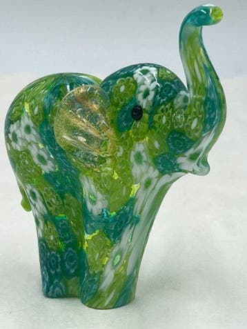 Beeldje - Campanella Livio elefante in murrine verdi mix