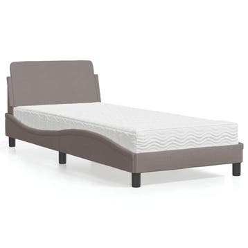 vidaXL Bed met matras Dover stof taupe 90x200 cm, 90 cm, Eenpersoons, Verzenden, Nieuw