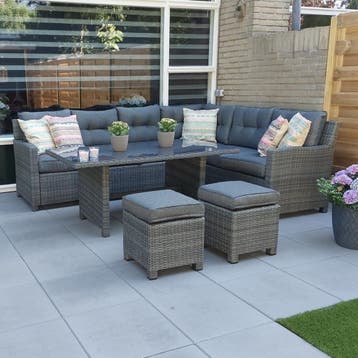 Valencia dining hoek loungeset 5-delig rechts antraciet, Tuin en Terras, Ophalen of Verzenden, Nieuw, Wicker