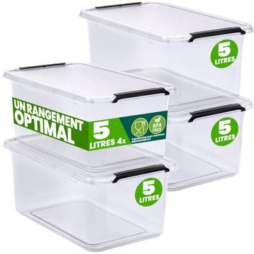 Opbergbox Transparant Set van 4 30x20x12cm 5L (Opbergmanden), Verzenden, Nieuw