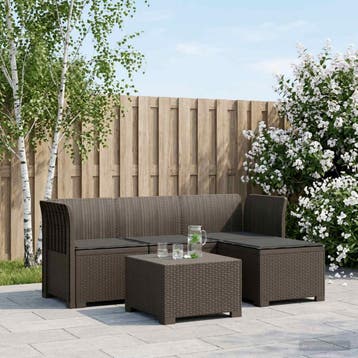 vidaXL 4-Persoons Tuinbank met Kussens Rieten Look PP, Verzenden, Nieuw