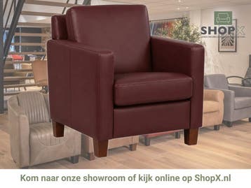 Leren fauteuil Smart - Toledo Bordeaux (donkerrood) - Poten, Nieuw, Ophalen of Verzenden, Bohemian, Eigentijds, Modern, Retro