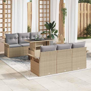 vidaXL Tuin Sofa Set 7 st Beige poly rattan, Verzenden, Nieuw, 7 zitplaatsen