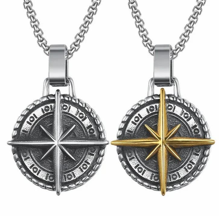 Lange ketting met Kompas Medaillon zilver of goud deLuxe, Sieraden, Tassen en Uiterlijk, Kettingen, Met hanger, Nieuw, Overige materialen