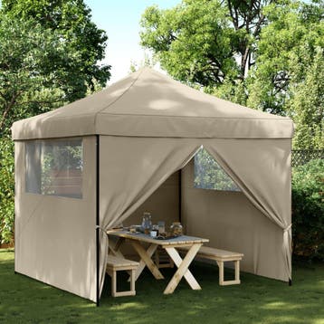 vidaXL Partytent inklapbaar pop-up met 4 zijwanden taupe, Verzenden, Nieuw, Partytent
