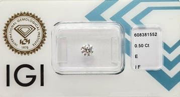 1 pcs Diamant (Natuurlijk) - 0.50 ct - Rond - E - IF -, Nieuw
