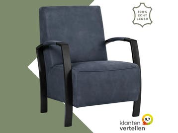 Leren fauteuil Glory - Kenia Denim (blauw), Nieuw, Ophalen of Verzenden, 50 tot 75 cm, Industrieel, Modern