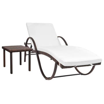 vidaXL Ligbed met kussen en tafel poly rattan bruin, Verzenden, Nieuw
