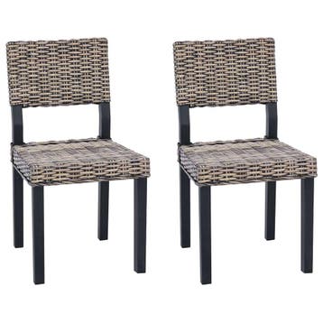 vidaXL Eetkamerstoel GENDT 2 st Kubu Rattan Zwart gewassen, Verzenden, Nieuw, Zwart