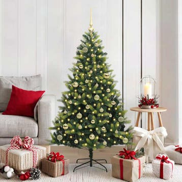 vidaXL Kunstkerstboom met scharnier 150 LEDs Groen 150 cm, Verzenden, Nieuw