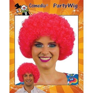 Afro pruik mini roze, Verzenden, Nieuw, Feestartikel