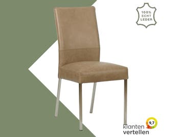 Leren eetkamerstoel Real - Vintage Taupe (taupe/bruin) -, Bruin, Nieuw, Ophalen of Verzenden, Eén