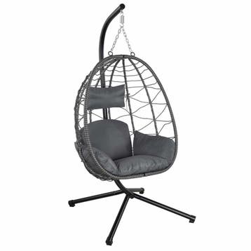 Polyrotan Hangstoel Aria - Donkergrijs - Incl. onderstel, Verzenden, Nieuw