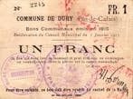 1 Franc France Komitat 62 – Durx – Bon Communaux – 1 F, Postzegels en Munten, Munten | Nederland, Verzenden