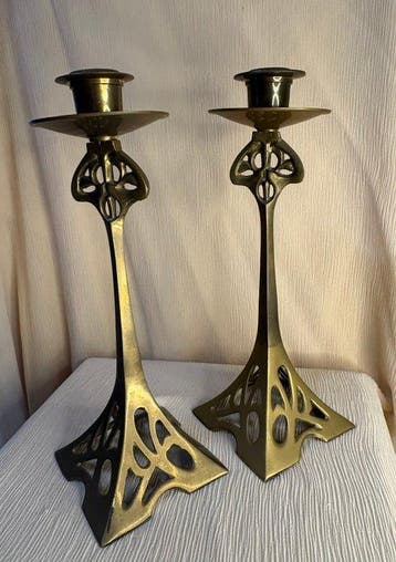 Kandelaar (2) - Gegoten messing - Art Nouveau, Antiek en Kunst
