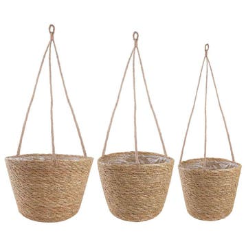 vidaXL Zeegras Plantenmanden 3 pcs Naturel Ø26 x 19 cm 100%, Verzenden, Nieuw, Minder dan 30 cm