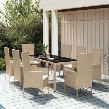 vidaXL 9-delige Tuinset met kussens poly rattan beige, Verzenden, Nieuw, 8 zitplaatsen, Tuinset