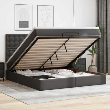vidaXL Ottoman bed met matras en LEDs 180x200cm kunstleer, Overige materialen, Eenpersoons, Verzenden, Zwart