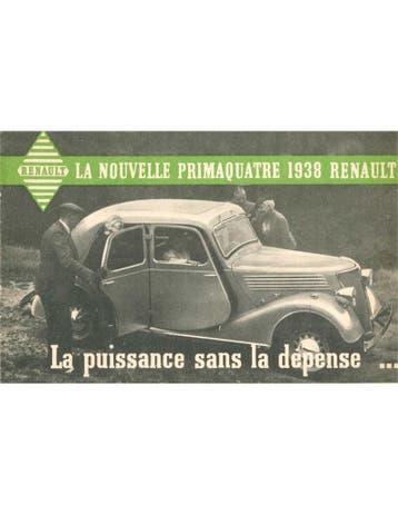 1938 RENAULT PRIMAQUATRE BROCHURE FRANS, Nieuw, Renault, Author