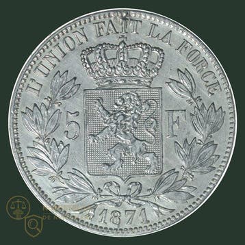 België. Leopold II. 5 Francs 1871 (pos. A) (Zonder
