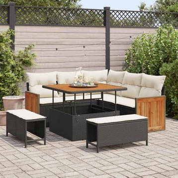 vidaXL Tuinbankenset 8 st 8-Aantal zitplaatsen Zwart en, Verzenden, Nieuw, 8 zitplaatsen