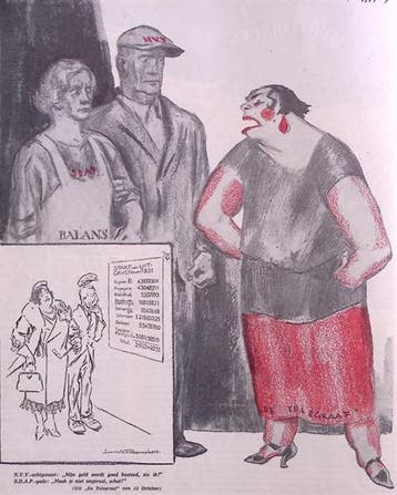 Spotprent over de moraal van de Telegraaf-dame (lijst optie), Antiek en Kunst, Verzenden