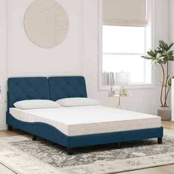 vidaXL Bed met matras fluweel blauw 140x200 cm, Huis en Inrichting, 140 cm, 200 cm, Stof, Verzenden