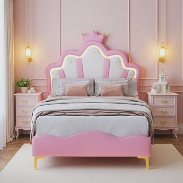 Betoverend Prinsessenbed 90x200cm met Kroon Hoofdbord, LED V, Verzenden, Nieuw