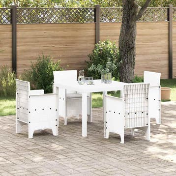 vidaXL Tuin Eetset 5 st Wit Polypropyleen, Verzenden, Nieuw, 5 zitplaatsen