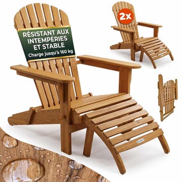 Ligstoel Adirondack Set van 2 Acaciahout + Voetsteunen, Verzenden, Nieuw