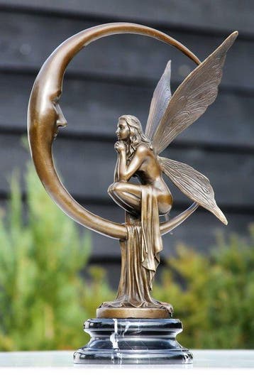 Beeld, moon fairy - 40 cm - brons marmer, Antiek en Kunst