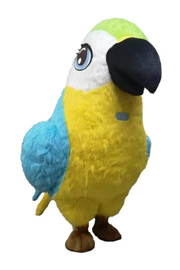 Mega Opblaasbare Mascotte Papegaai Blauw Geel 2.6 Meter Voge, Ophalen of Verzenden, Nieuw, Carnaval, Kleding
