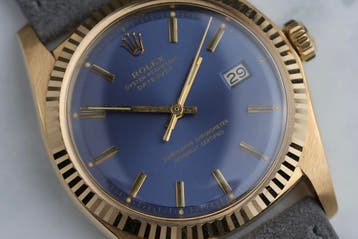 Rolex Datejust 1601/8 Geelgoud 1973 Blauwe Sigma Wijzerplaat, Rolex, Polshorloge, Ophalen of Verzenden, Goud