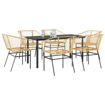 vidaXL 7-delige Tuinset poly rattan glas bruin, 6 zitplaatsen, Nieuw, Tuinset, Verzenden