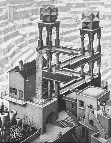 M.C. Escher - “WATERFALL, 1961”. Gesigneerd en gedateerd in